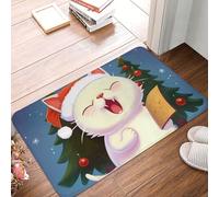 Zerbino per porta d'ingresso, per interni ed esterni, 40,6 x 61 cm, antiscivolo, motivo: simpatico gatto canta, canti natalizi e canti natalizi, tappetini assorbenti e resistenti allo sporco, per