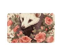 Zerbino per porta d'ingresso, per interni ed esterni, 50,8 x 80 cm, antiscivolo, lavabile, con opossum e rose, per ingresso, super assorbente