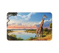 Zerbino per porta d'ingresso, per interni ed esterni, 50,8 x 80 cm, antiscivolo, lavabile, con paesaggio africano con fiume Nilo e giraffa, tappeto per ingresso super assorbente