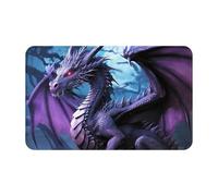 Zerbino per porta d'ingresso, per interni ed esterni, 50,8 x 80 cm, antiscivolo, lavabile, motivo drago viola, luna, per ingresso, super assorbente