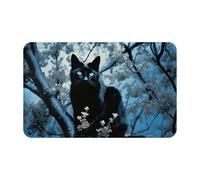 Zerbino per porta d'ingresso, per interni ed esterni, motivo gatto nero sull'albero, facile da pulire, resistente alle macchie e allo sbiadimento, tappetino da bagno assorbente in flanella, 40 x 80 cm