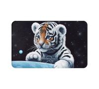 Zerbino per porta d'ingresso, per interni ed esterni, motivo: tigre nello spazio, facile da pulire, resistente alle macchie e allo sbiadimento, tappetino da bagno assorbente in flanella, 40 x 80 cm