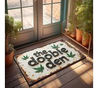 Zerbino per porta d'ingresso per interni rustico: The Doobie Den with Cannabis Leaves Zerbino Farm Kitchen Rug Tappeto divertente per porta d'ingresso (65 x 90 cm)