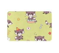 Zerbino per porta d'ingresso, tappetino da bagno, antiscivolo, lavabile, 24"x16" con simpatico procione kawaii