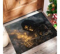 Zerbino Per Porta D'Ingresso Teschio In Lamina D'Oro Fantasy Arte Di Halloween, 50X80Cm A Basso Profilo, Tappeto Morbido Antiscivolo, Per Animali Domestici Cucina Interni Decorazione, Grigio Scuro