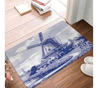 Zerbino Per Porta Vintage Blue Nederland Dutch Windmill Delft Polvere Zerbino Resistente Tappeto Porta Per Corridoio Cucina Bagno 60X40Cm