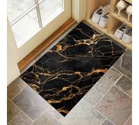 Zerbino Per Porte Lavabili Texture In Marmo Nero,Tappetino Per Pavimenti Antiscivolo Dell'Interno Lussuoso Motivo Screpolato In Oro,Tappetini Per Porte Assorbenti A Basso Profilo,80X120Cm,Nero Carbone