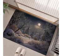 Zerbino Per Scena Innevata Nella Foresta Invernale,60 X 90 Cm A Basso Profilo, Tappeto Morbido Antiscivolo Per Chiaro Luna Che Splende Sulla Neve,Domestici Cucina Interni Decorazione,Giallo Chiaro
