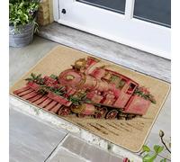 Zerbino per treno di Natale, tappeto vintage Steampunk, rosso, per decorazione di Natale e per interni ed esterni, antiscivolo, lavabile, per ingresso festivo, 79 x 45 cm