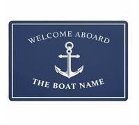Zerbino personalizzato Zerbino per ingresso Nautico Ruota Ancora Personalizzato Welcome Aboard Zerbino Barca Nome Navy Blu A Strisce Tappeto Antiscivolo Home Decor