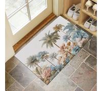 Zerbino piante tropicali Stampa a base vegetale, antiscivolo, assorbente con retro in gomma, morbido e lavabile, per interni, camera da letto, soggiorno, casa40x60cm Blu totale