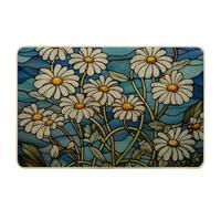 Zerbino primavera astratto floreale bohemien grafico pianta artistica foglie blu verde bianco gomma cattura lo sporco decorazioni aula piscina, garage, casa, campeggio, lavabile