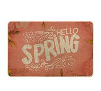 Zerbino primavera Hello Spring Word Fiore Foglie Botanico Bella Moderno Rosa Bianco Gomma Antiscivolo Cattura lo sporco Impermeabile Interno Porta d'ingresso Aula Esterno