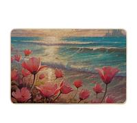 Zerbino primaverile bellissimo oceano, spiaggia, floreale, costiero, alba, città, pianta, natura, blu mare, rosa, gomma, anti-sporco, decorazioni per ufficio, aula, piscina, garage