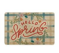 Zerbino primaverile Buffalo Plaid Corona di fattoria Floreale Acquerelli Lettera Hello Spring Gomma Bianca Porta d'ingresso Casa Dormitorio Piscina Portico Ufficio Decorazioni Lavabile Esterno