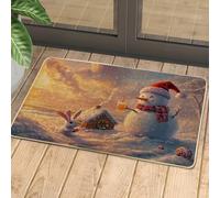 Zerbino pupazzo di neve invernale cappello rosso, pupazzo di neve e coniglio per decorazione di vacanze all'aperto e interni, impermeabile, antiscivolo, assorbe la polvere, facile da
