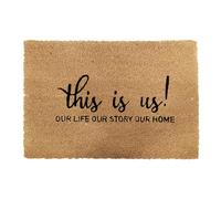 Zerbino Relaxdays in Cocco, This is Us, 60x40 cm, Antiscivolo, Resistente, Tappetino Naturale per Interno ed Esterno