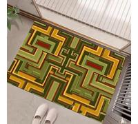 Zerbino Retro geometrico Antiscivolo 60 x 90 cm - giallo-verde Labirinto egizio, Lavabile e Resistente, per Esterni/Interni, Porta Ingresso, Cucina