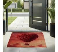 Zerbino romantico a forma di cuore, con palloncini rossi per interni ed esterni, decorazione singolare per la casa vacanze, antiscivolo, facile da pulire, 73 x 43 cm