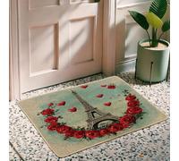 Zerbino romantico parigino, con rose rosse, per interni ed esterni, decorazione d'amore, in gomma, impermeabile, antiscivolo, assorbente, facile da pulire, 73 x 43 cm