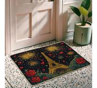Zerbino romantico Torre Eiffel, rose rosse e cuori per interni ed esterni, decorazione d'amore, antiscivolo, impermeabile, assorbe la polvere, facile da pulire, 73,6 x 43,2 cm