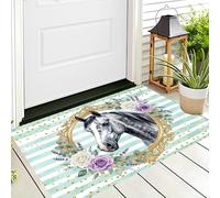 Zerbino Rose Cavalli Strisce, Ingresso Esterno E Interno, 40 x 60 cm Tappeto Illustrazione Ad Acquerello Da Favola Antipolvere Tappeto Ingresso Casa Resistente Zerbino per Soggiorno Camera Letto