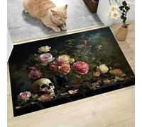 Zerbino Rose Teschi, Tappetino per Ingresso Con Arte Oscura Classica, Per Esterni E Interni, Tappeto Con Accenti, Antiscivolo, Assorbe La Polvere, Facile Da Pulire, 80 x 120 cm