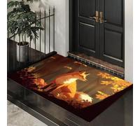 Zerbino Rosso-Arancio Volpe Rossa Della Foresta 80X120Cm Per Interni,Antiscivolo E Lavabile In Lavatrice,Tappeto Da Ingresso Stile Illustrazioni Di Animali,Pelo Basso E Antipelo Per Porta D’Ingresso