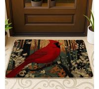 Zerbino rosso cardinale, con foglie autunnali, per interni ed esterni, decorazione rustica, in gomma, impermeabile, antiscivolo, assorbe la polvere, facile da pulire, 73 x 43 cm