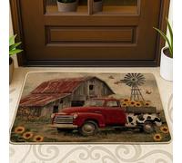 Zerbino rustico con camion rosso, vintage, per interni ed esterni, decorazione autunnale, in gomma, impermeabile, antiscivolo, assorbe la polvere, facile da pulire, 73 x 43 cm