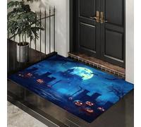 Zerbino Scena Notte Halloween Ingresso Interno, Tappeto Porta Casa Infestata Dell'Orrore Antiscivolo Tappetino D'Ingresso Lavabile Trappola Sporco per Ufficio,Patio, Corridoio, 60 x 120 cm - Indaco