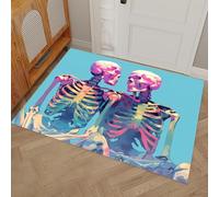 Zerbino Scheletro Teschio Sfumato per Interni 80 x 120 cm, Zerbino Ultra Sottile Stile Gotico Oscuro, Tappeti Lavabili per L'ingresso, Basso Profilo Che Cattura Lo Sporco, Tappetini per L'ingresso