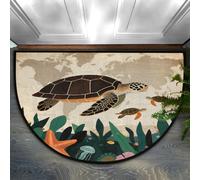 Zerbino semicircolare a mezzo cerchio, lavabile, antiscivolo, a forma di tartaruga, stile nautico, vintage, semicircolare, assorbente, per interni, cucina, lavanderia, camera da letto, bagno, 60 x 90