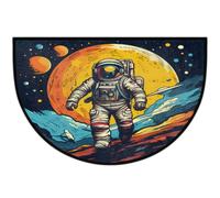 Zerbino semicircolare antiscivolo con astronauta e pianeta spaziale | Zerbino lavabile a mezza luna, decorazione per la casa per ingresso cucina esterno interno 61 x 91 cm