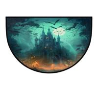 Zerbino semicircolare antiscivolo con castello di Halloween, pipistrelli e | Zerbino lavabile a mezza luna, decorazione per la casa per ingresso cucina esterno interno 61 x 91 cm