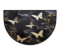 Zerbino semicircolare antiscivolo con farfalla bianca dorata | Zerbino lavabile a mezza luna, decorazione per la casa per ingresso cucina esterno interno 61 x 91 cm