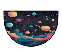 Zerbino semicircolare antiscivolo con pianeta montagna spaziale universo | Zerbino lavabile a mezza luna, decorazione per la casa per ingresso cucina esterno interno 61 x 91 cm