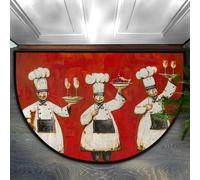 Zerbino semicircolare antiscivolo lavabile dipinto a olio Red Chef Semi Circle