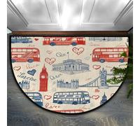 Zerbino semicircolare colorato con bus e Big Ben, 91 x 61 cm, morbido tappeto assorbente con retro antiscivolo, tappetino di benvenuto per interni, per ingresso, camera da letto, cucina, ufficio