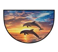 Zerbino semicircolare con delfini e delfini oceanici, antiscivolo | Zerbino lavabile a mezza luna, decorazione per la casa per ingresso cucina esterno interno 61 x 91 cm