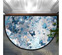 Zerbino semicircolare con farfalla blu, 91 x 61 cm, morbido tappeto assorbente con retro antiscivolo, tappetino di benvenuto per interni, per ingresso, camera da letto, cucina, ufficio