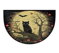 Zerbino semicircolare con gatto e pipistrello, per Halloween, luna, alberi | Zerbino lavabile a mezza luna, decorazione per la casa per ingresso cucina esterno interno 61 x 91 cm