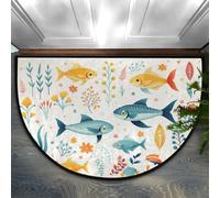 Zerbino semicircolare con stampa di pesce blu, 91 x 61 cm, morbido tappeto assorbente con retro antiscivolo, tappetino di benvenuto per interni, per ingresso, camera da letto, cucina, ufficio