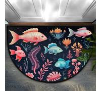 Zerbino semicircolare con stampa di pesci rosa, 91 x 61 cm, morbido tappeto assorbente con retro antiscivolo, tappetino di benvenuto per interni, per ingresso, camera da letto, cucina, ufficio
