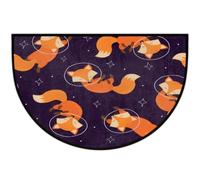 Zerbino semicircolare con volpe spaziale e stella antiscivolo | Zerbino lavabile a mezza luna, decorazione per la casa per ingresso cucina esterno interno 61 x 91 cm