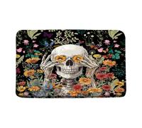 Zerbino Skull Flower Butterfly Gothic Skeleton Flower Black Halloween Vintage Green Plant Tappetino Antiscivolo per Il Bagno Anti-Polvere Scendiletto, per Interno, Cucina, 40x60cm