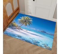 Zerbino Sottile Spiagge Isole Palme Da Cocco, Tappetino Paesaggio Di Un'Isola Tropicale per Porta D'ingresso, Ingresso Interno, Retro in Gomma Antiscivolo, Tappetino Assorbente, Lavabile, 90 x 150 cm