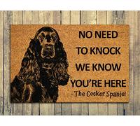 Zerbino Spaniel con scritta in inglese "The Cocker Spaniel We Know You are Here Spring", zerbino con cocker spaniel, cocker spaniel, zerbino in fibra di cocco per casa, cucina, camera da letto, 40,6 x