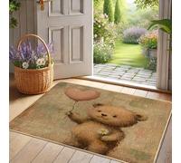 Zerbino Spring Bear, grazioso orso marrone con palloncino a forma di cuore, per interni ed esterni, antiscivolo, assorbente, facile da pulire, perfetto per la decorazione dell'ingresso, 73 x 43 cm