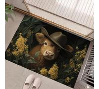 Zerbino Stile Country Fiori Di Mucca Delle Highlands per Ingresso 50 x 80 cm, Antiscivolo e Resistente, Assorbe Acqua e Sporco, Facile da Pulire, Ideale per Porta, Corridoio e Casa,Marrone
